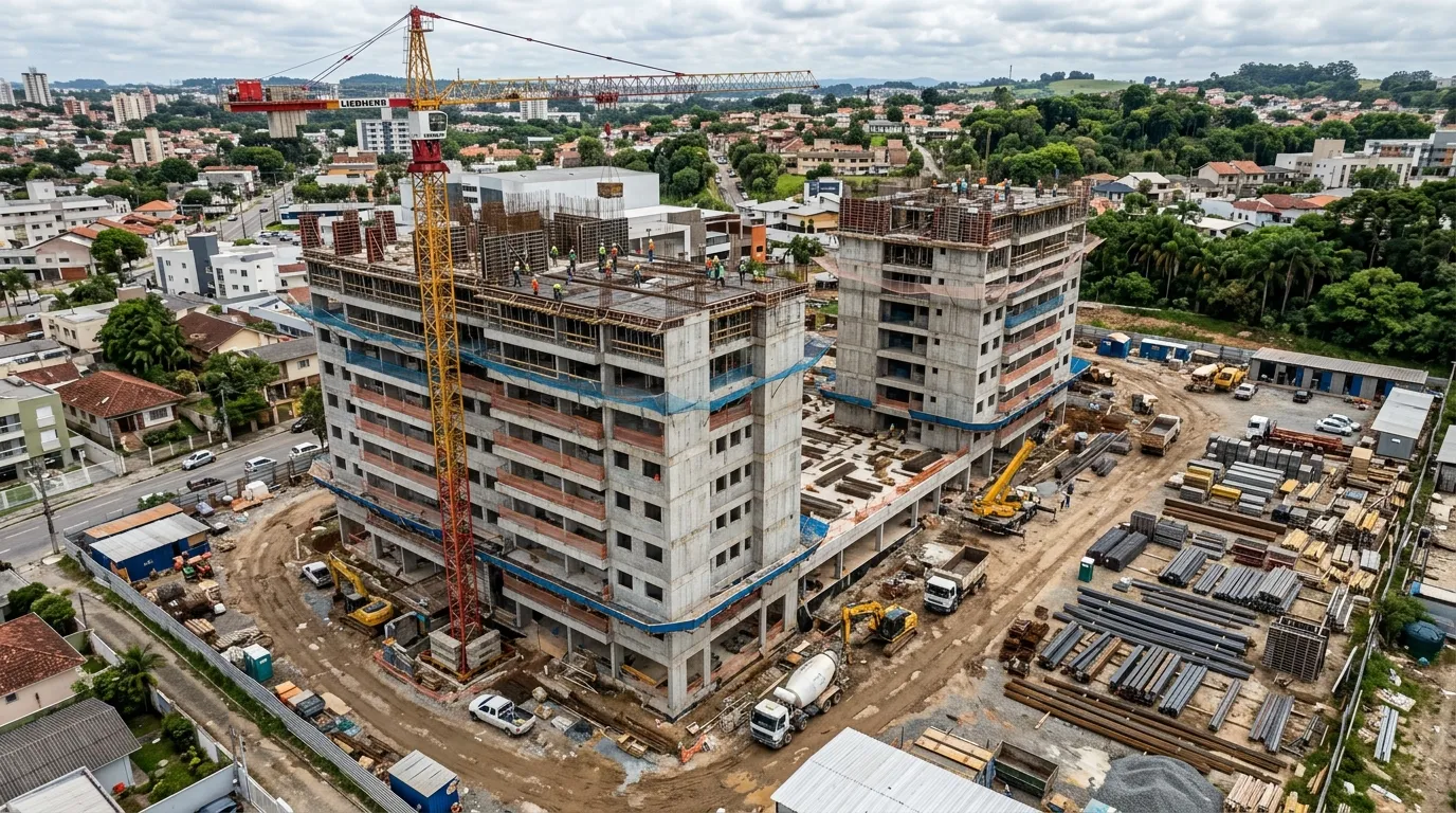 Vista aérea de canteiro de obras em construção